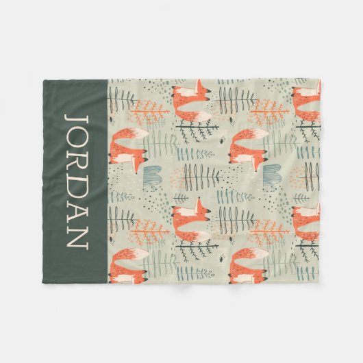Niedlich Doodle Fox Forest Woodland Muster Fleecedecke (Vorderseite (Horizontal))