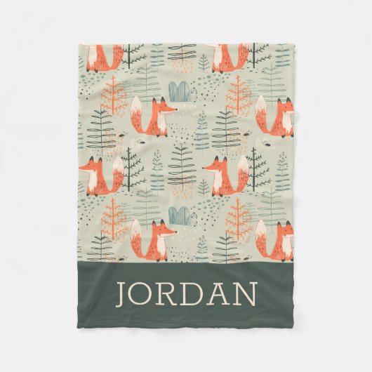 Niedlich Doodle Fox Forest Woodland Muster Fleecedecke (Vorderseite)