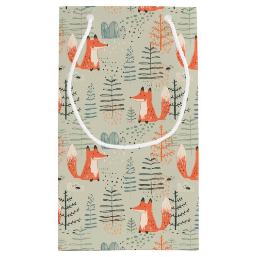 Niedlich Doodle Fox Forest Woodland Muster Kleine Geschenktüte (Rückseite)