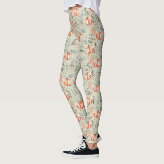 Niedlich Doodle Fox Forest Woodland Muster Leggings (Links)