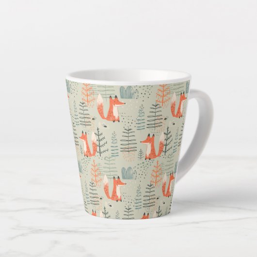 Niedlich Doodle Fox Forest Woodland Muster Milchtasse (Rechte Ecke)