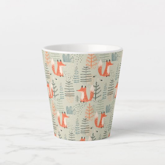 Niedlich Doodle Fox Forest Woodland Muster Milchtasse (Vorderseite)