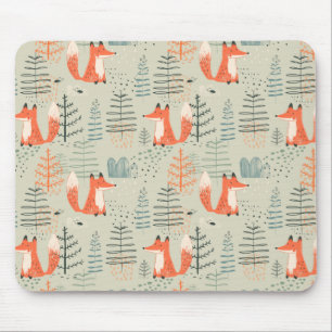 Niedlich Doodle Fox Forest Woodland Muster Mousepad