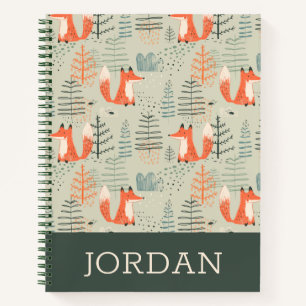 Niedlich Doodle Fox Forest Woodland Muster Notizblock