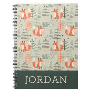 Niedlich Doodle Fox Forest Woodland Muster Notizblock