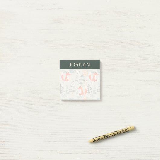 Niedlich Doodle Fox Forest Woodland Muster Post-it Klebezettel (Auf Schreibtisch)