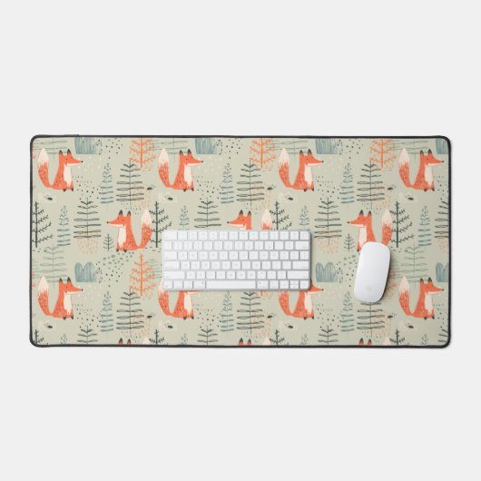 Niedlich Doodle Fox Forest Woodland Muster Schreibtischunterlage (Tastatur & Maus)