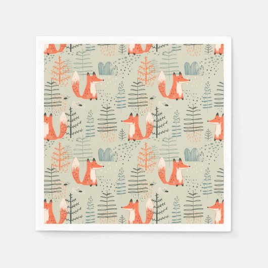 Niedlich Doodle Fox Forest Woodland Muster Serviette (Vorderseite)