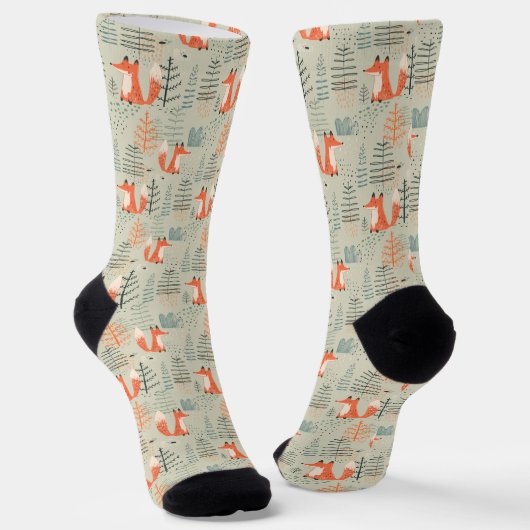 Niedlich Doodle Fox Forest Woodland Muster Socken (Gewinkelt)