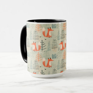 Niedlich Doodle Fox Forest Woodland Muster Tasse