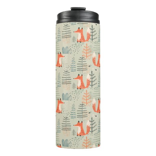 Niedlich Doodle Fox Forest Woodland Muster Thermosbecher (Vorderseite)