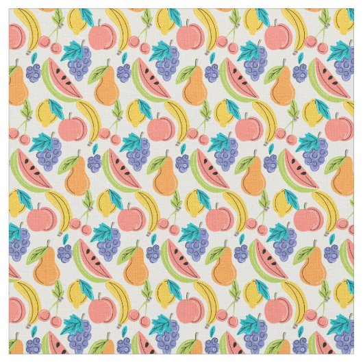 Niedlich Doodle Fruit Summer Frucht Muster Stoff (Nahaufnahme)