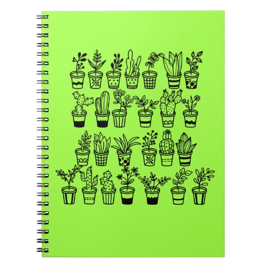Niedlich Doodle Green Pflanze in Pots-Notebook Notizblock (Vorderseite)