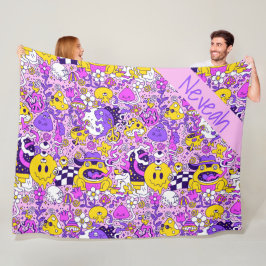 Niedlich Doodle Hippy Style Cartoon Fleecedecke