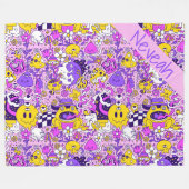 Niedlich Doodle Hippy Style Cartoon Fleecedecke (Vorderseite (Horizontal))