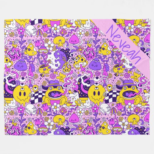 Niedlich Doodle Hippy Style Cartoon Fleecedecke (Vorderseite (Horizontal))