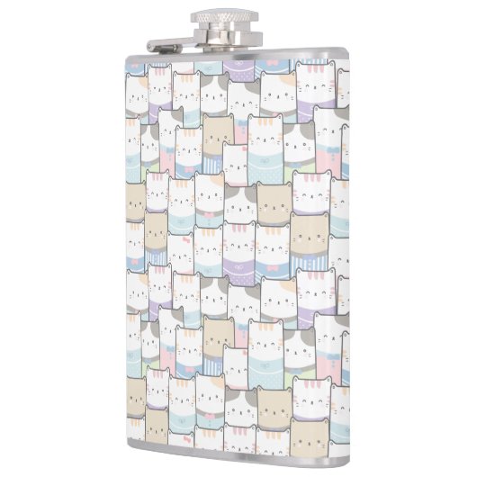 Niedlich Doodle Kitten Faces Pattern Flachmann (Links)