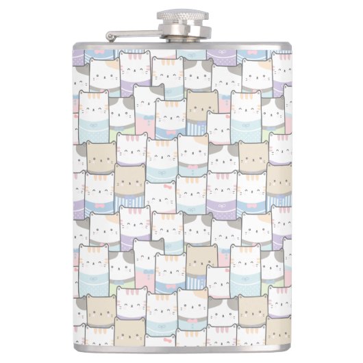 Niedlich Doodle Kitten Faces Pattern Flachmann (Vorderseite)