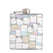 Niedlich Doodle Kitten Faces Pattern Flachmann (Vorderseite)