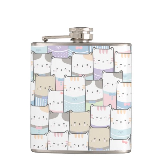 Niedlich Doodle Kitten Faces Pattern Flachmann (Vorderseite)