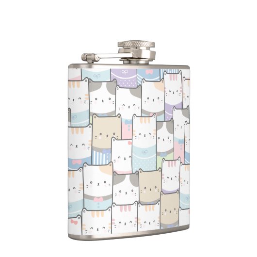 Niedlich Doodle Kitten Faces Pattern Flachmann (Rechts)