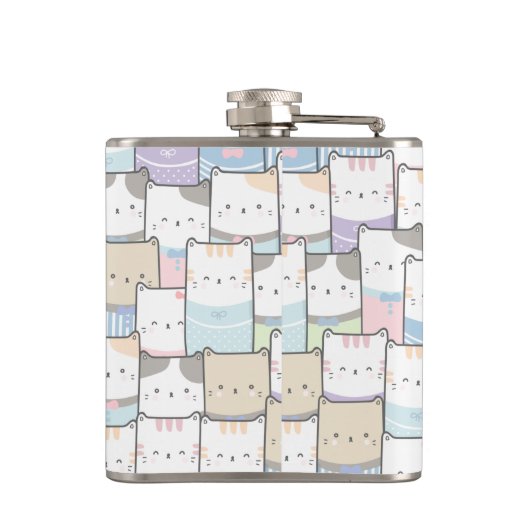 Niedlich Doodle Kitten Faces Pattern Flachmann (Rückseite)