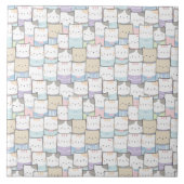 Niedlich Doodle Kitten Faces Pattern Fliese (Vorderseite)