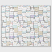 Niedlich Doodle Kitten Faces Pattern Geschenkpapier (Flach)
