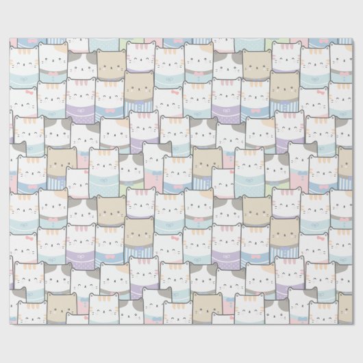 Niedlich Doodle Kitten Faces Pattern Geschenkpapier (Flach)