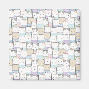 Niedlich Doodle Kitten Faces Pattern Magnet