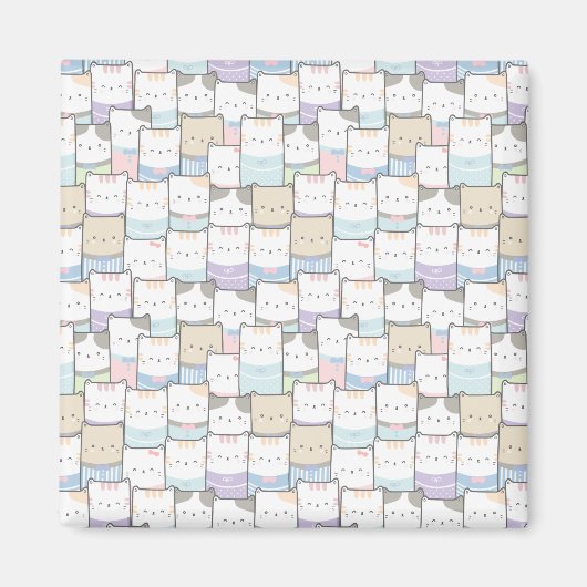 Niedlich Doodle Kitten Faces Pattern Magnet (Vorne)