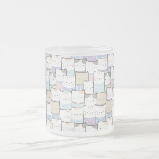 Niedlich Doodle Kitten Faces Pattern Mattglastasse (Mittel)