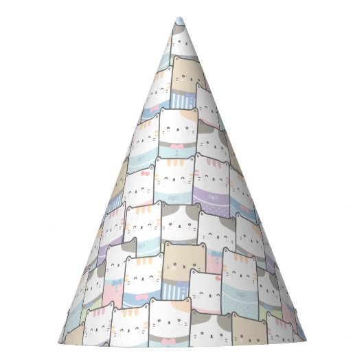Niedlich Doodle Kitten Faces Pattern Partyhütchen (Vorderseite)