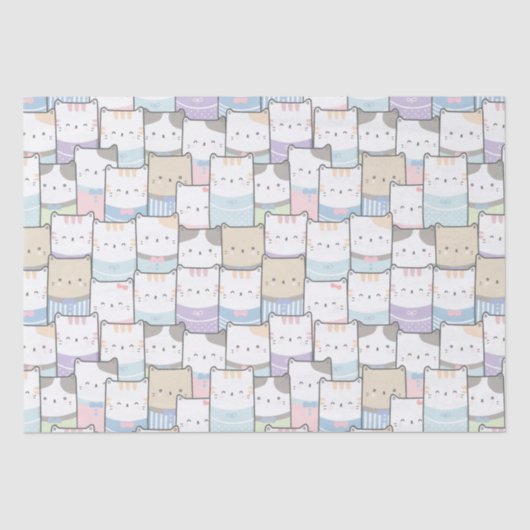 Niedlich Doodle Kitten Faces Pattern Seidenpapier (Vorderseite)