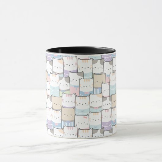 Niedlich Doodle Kitten Faces Pattern Tasse (Zentrum)