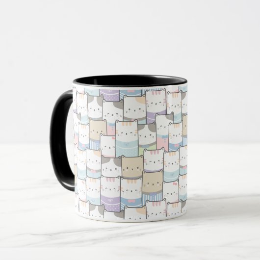Niedlich Doodle Kitten Faces Pattern Tasse (Vorderseite Links)