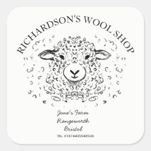 Niedlich Doodle Lamb Illustration - Wollgeschäft Quadratischer Aufkleber