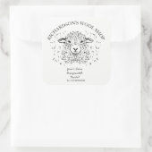 Niedlich Doodle Lamb Illustration - Wollgeschäft Quadratischer Aufkleber (Tasche)