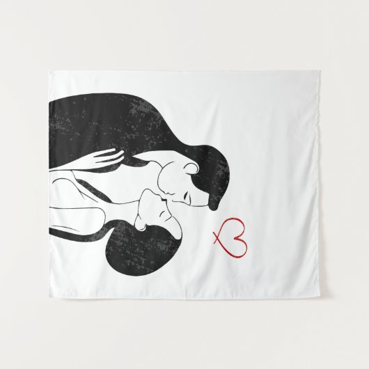 Niedlich Doodle Liebe Herz Romantischer Kuss Wandteppich (Vorderseite (Horizontal))