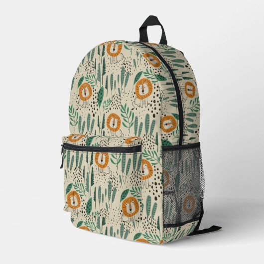 Niedlich Doodle Lion Jungle Regenwaldmuster Bedruckter Rucksack (Rückseitige Ecke Rechts)