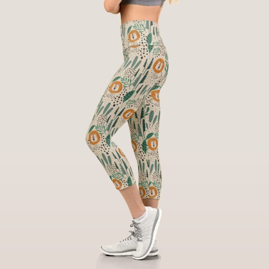 Niedlich Doodle Lion Jungle Regenwaldmuster Capri Leggings (Links)