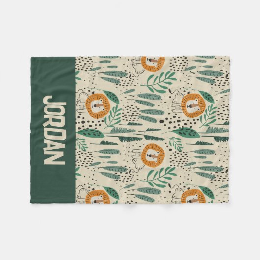 Niedlich Doodle Lion Jungle Regenwaldmuster Fleecedecke (Vorderseite (Horizontal))