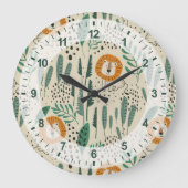 Niedlich Doodle Lion Jungle Regenwaldmuster Große Wanduhr (Vorderseite)