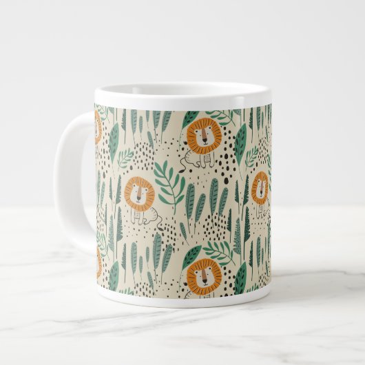 Niedlich Doodle Lion Jungle Regenwaldmuster Jumbo-Tasse (Vorderseite Links)
