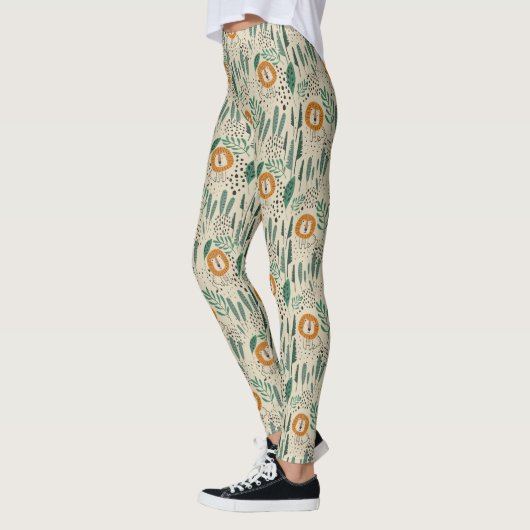 Niedlich Doodle Lion Jungle Regenwaldmuster Leggings (Links)