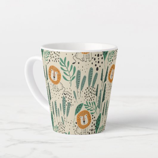 Niedlich Doodle Lion Jungle Regenwaldmuster Milchtasse (Linke Ecke)