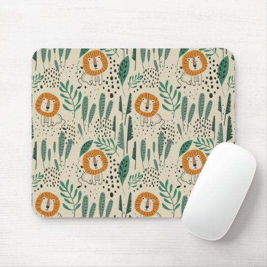 Niedlich Doodle Lion Jungle Regenwaldmuster Mousepad (Mit Mouse)