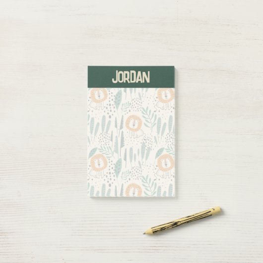 Niedlich Doodle Lion Jungle Regenwaldmuster Post-it Klebezettel (Auf Schreibtisch)