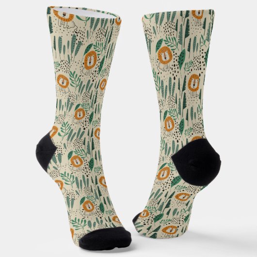 Niedlich Doodle Lion Jungle Regenwaldmuster Socken (Gewinkelt)