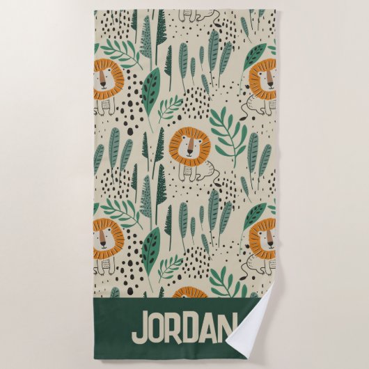 Niedlich Doodle Lion Jungle Regenwaldmuster Strandtuch (Vorderseite)